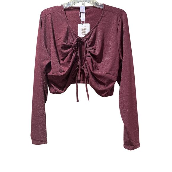 Savage X Fenty Sleep & Shine Long-Sleeve Crop Tee Red Cocoa Sparkly Size 2X - Picture 5 of 12